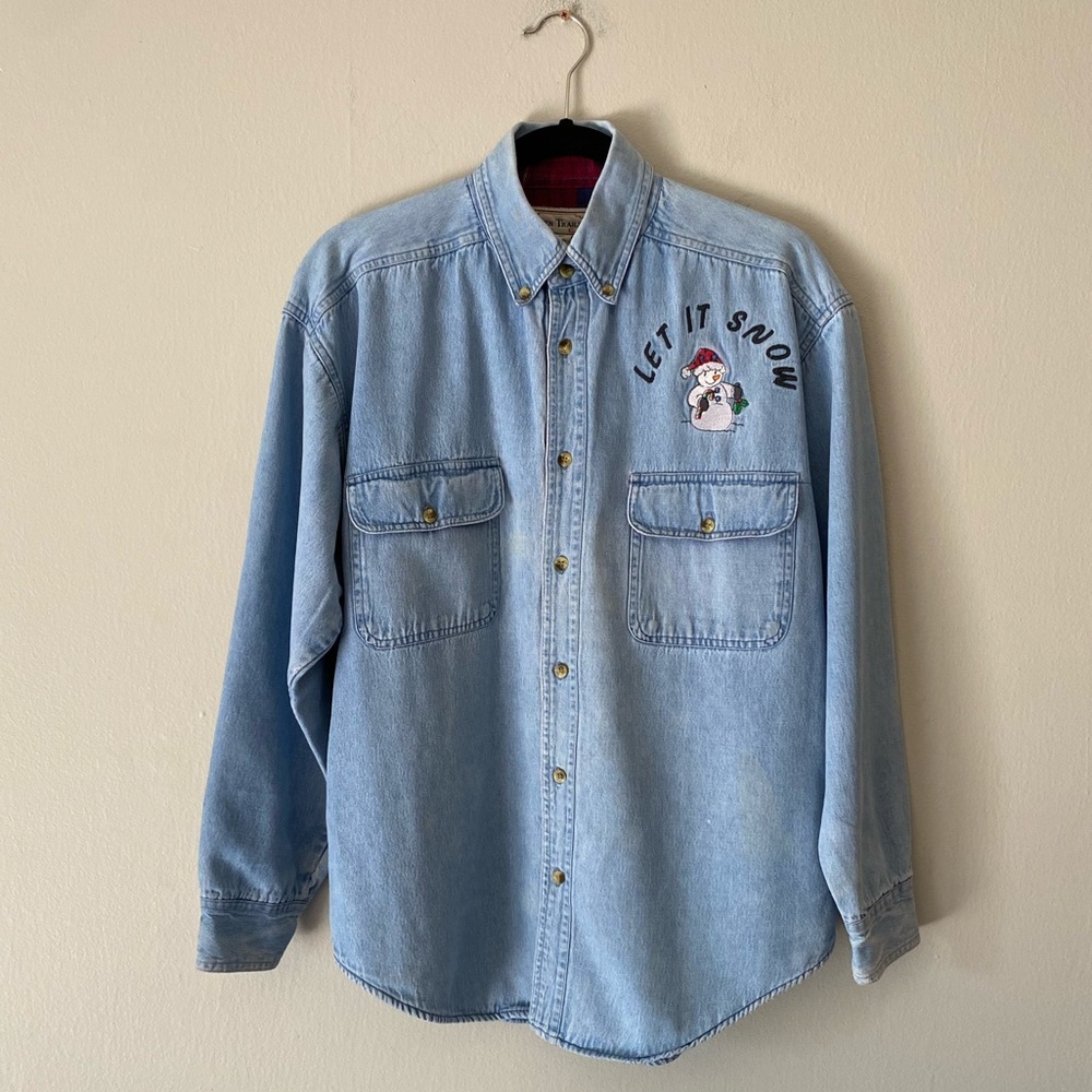 Open Trails Distressed Worn in Let is Snow Top